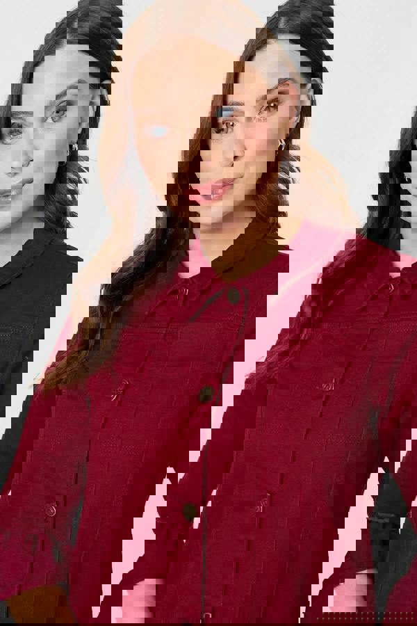 Burgundy | Frilled Hem 3/4 Flare Sleeve Shirt