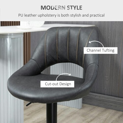 Wyld Haus Dova Lure Faux Leather Grey Swivel Bar Stools Set Of 2 With Backrest And Footrest