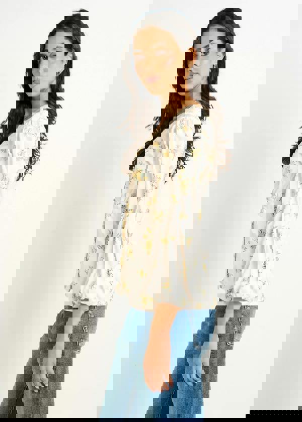 Gini London Cream Lace Trim Satin Button Through Blouse