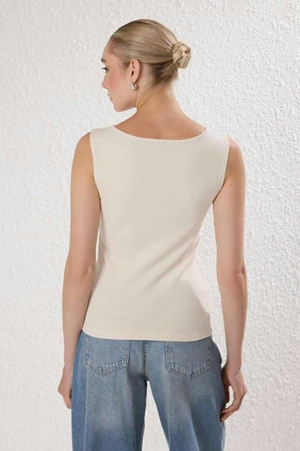 Hoxton Gal Buttoned Asymmetric Fitted Ribbed Stretch Knit Blouse