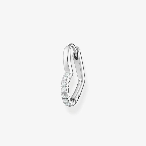 THOMAS SABO Ladies Single Silver Stone Set Heart Hoop Earring CR693-051-14