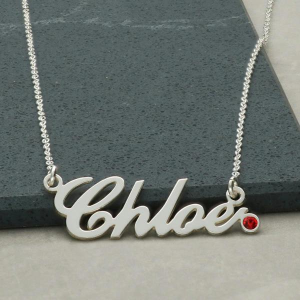 Christopher James of London Sterling Silver Personalised Carrie Style Name Necklace With Birthstone