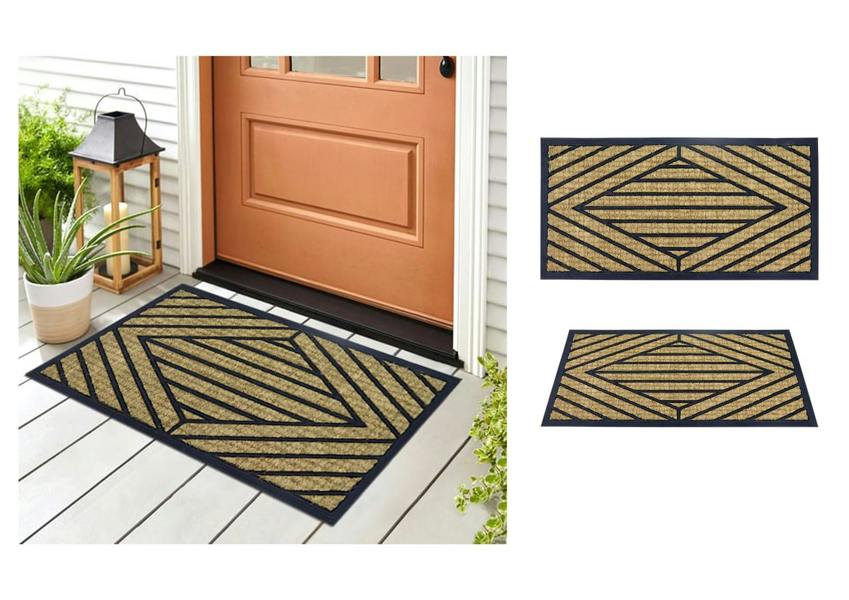 A.Unique Home 8mm Coir Doormat Non-Slip PVC Back - Stripe Diamond 40x80cm