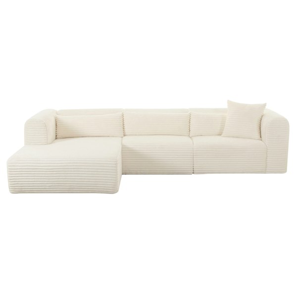 Furniture Edit Tarra Fluffy Oversized Cream Corduroy Modular LHF Sectional