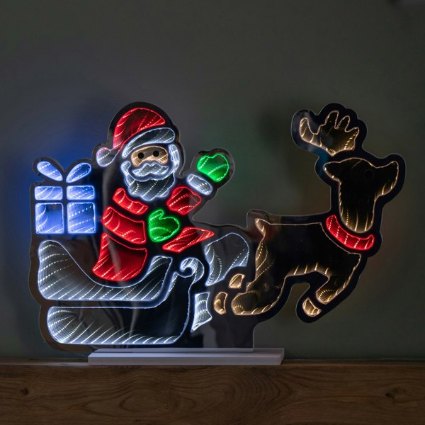 Samuel Alexander 60cm Light up Santa in Sleigh with Present Christmas Infinity Mirror with Multi-Coloured LEDs