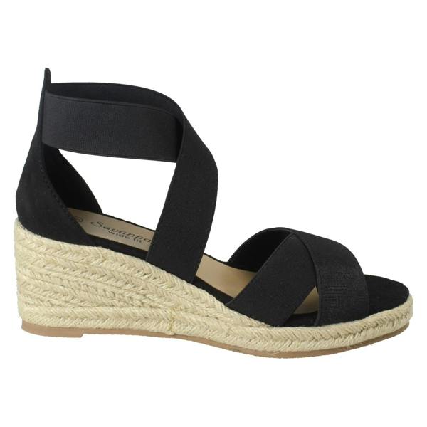 Savannah Ladies Savannah Elasticated Strap Wide Fit Wedge Heel Sandals F2308