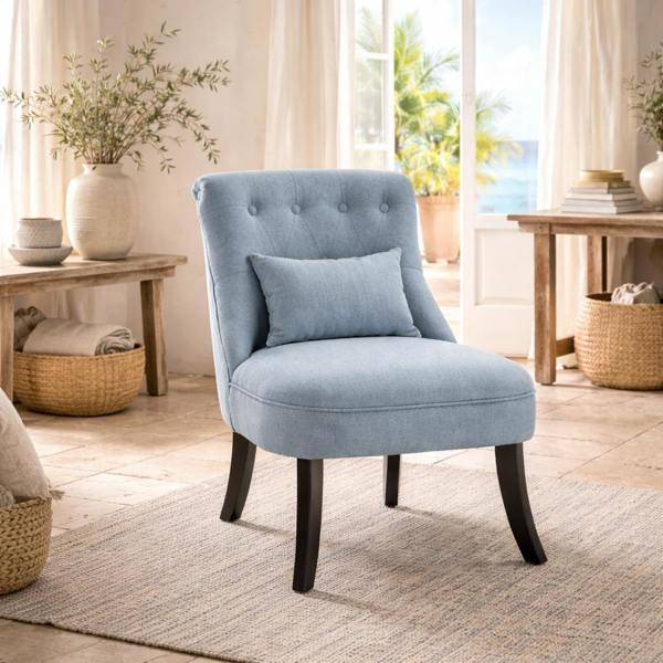 Wyld Haus Sese Vera Fabric Blue Tub Style Accent Chair With Pillow And Solid Wood Legs