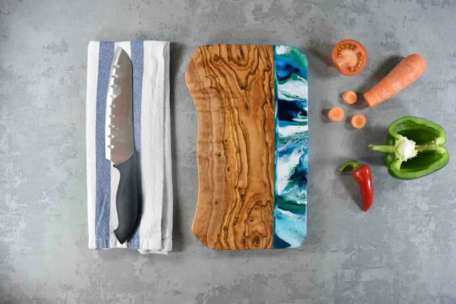 Cheese Board with Blue Green Resin Art 30cm - Unique Christmas Gift Ideas - Luxury Presents - Best Cheese Boards - Best Resin Artist