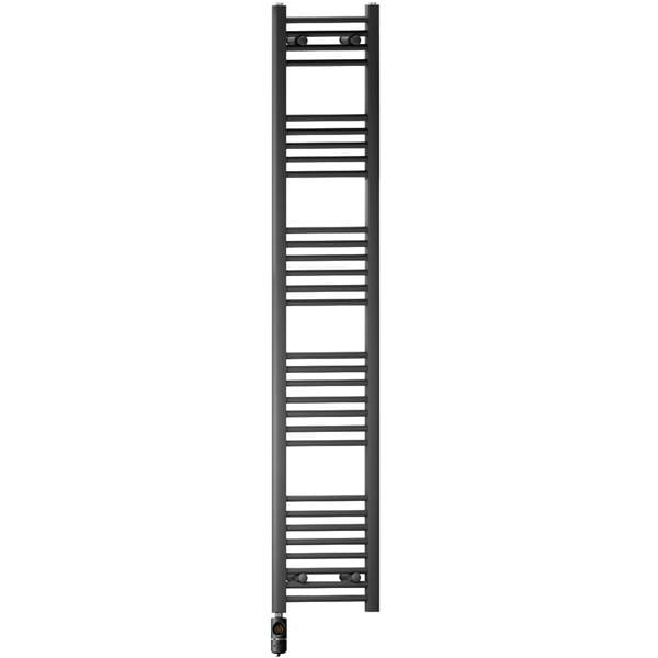 MYHOMEWARE 300 x 1700 mm Matt Black Electric Bathroom Towel Rail Radiator Heater With AF Thermostatic Electric Element Pre-Filled