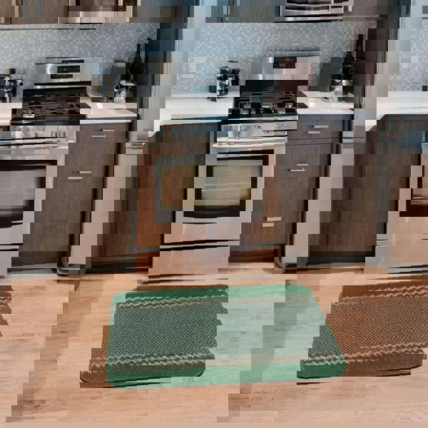 Machine Washable Green Designer Mats | Bordered Line Design