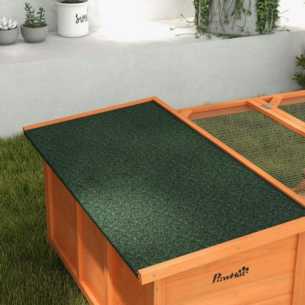 Orange hutch roof panel with green turf and wire mesh side for small animals