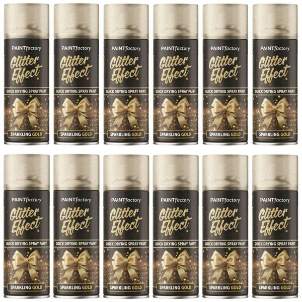 Paint Factory 12X -  Gold Glitter Effect Spray Paint 400ml