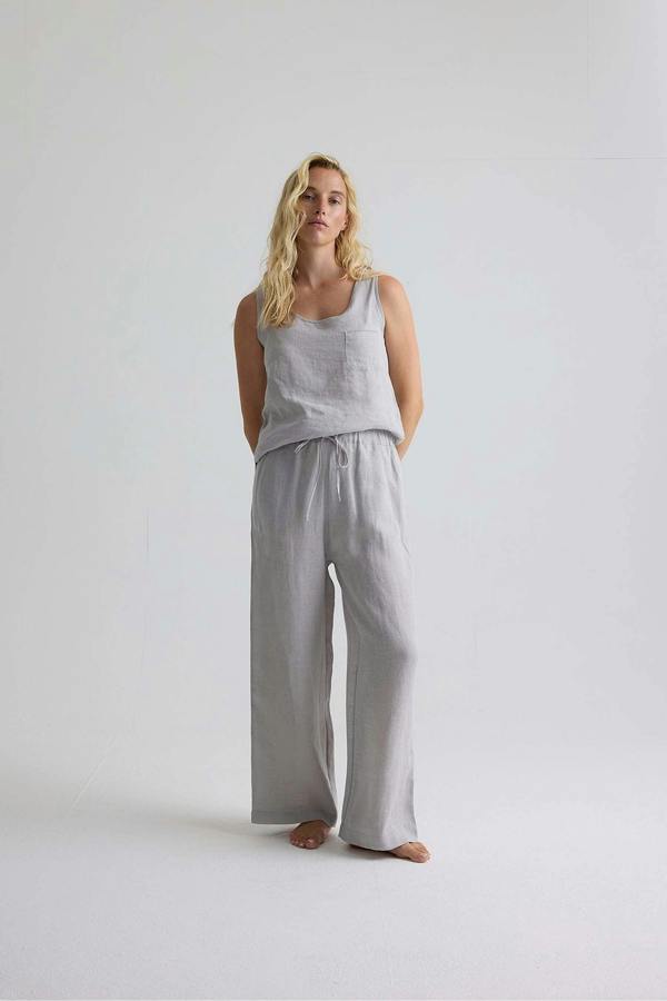 Pretty You London Relaxed Linen Wide Leg Trousers In Harbor Mist