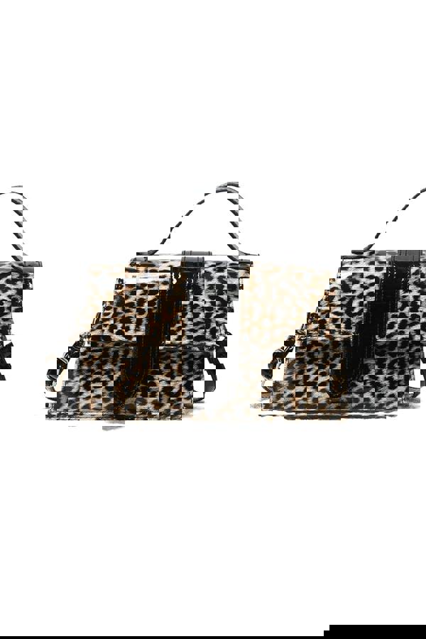 Pluspup Animal Print Top Handle Crossbody Bag with Flap Closure