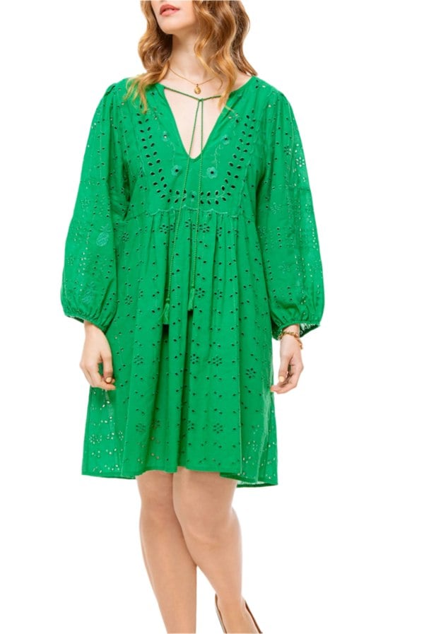 Elle Jane Embroidery Anglaise Beach Dress in Green