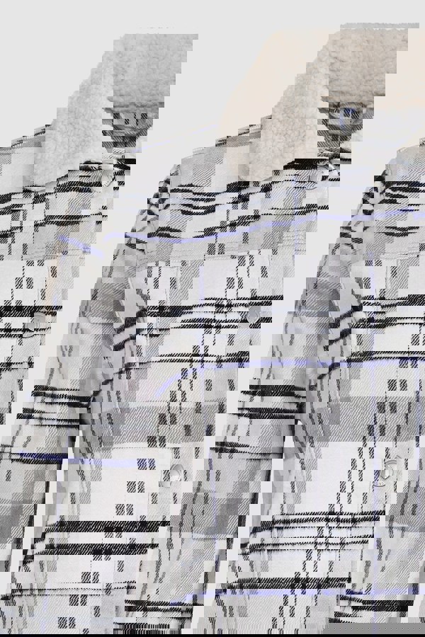 ENORSIA White Plaid Check Borg Collar Shacket