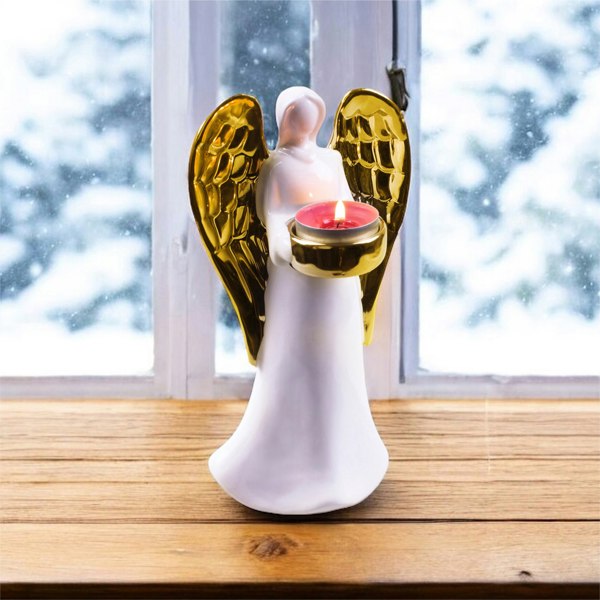 St Helens Gold Wings Standing Ceramic Angel Tealight Holder