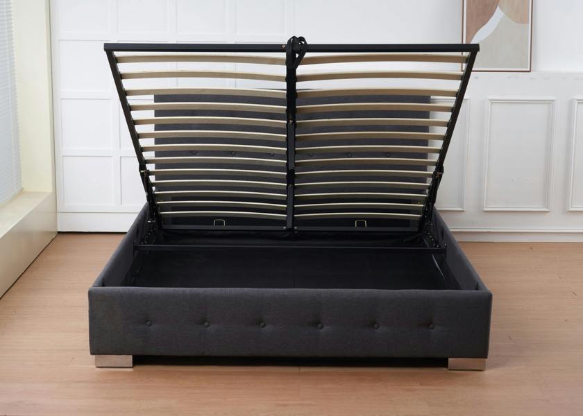 The Oslo Charcoal Linen Tufted Ottoman Bed Frame - Madefor.Living