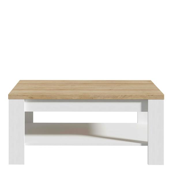Wyld Haus Bramblecroft White and Natural Oak Wood Coffee Table Bottom Shelf