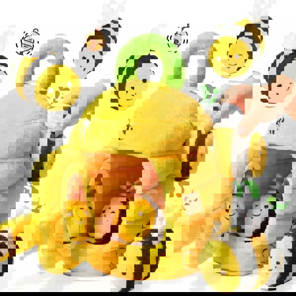 deAO My First Honeybee Soft Plush Playset – Interactive Hide & Seek Beehive Sensory Toy for Babies & Toddlers, Early Learning Gift