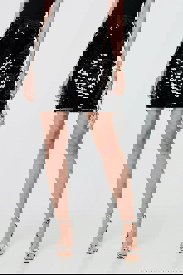 Black | Sequin Embellished High Waist Mini Skirt
