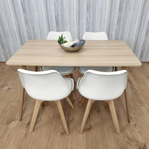 Kosy Koala Modern Rectangle Wood Effect Dining Table Set With 4 White Plastic Chairs Dining Room Furniture