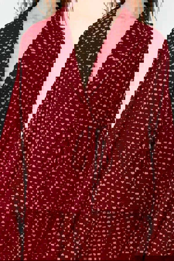 WOVCOR 2-Piece Heart Print Viscose Woven Pajama Set with Tie Detail