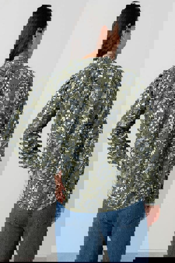 Lily & Me Flora Cotton Pincord Ditsy Print Blouse Moss