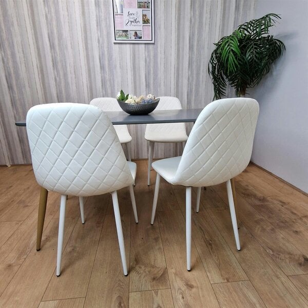 Kosy Koala Dining Table Set of 4 Wooden Grey Table with 4 White Gem Patterend Chairs