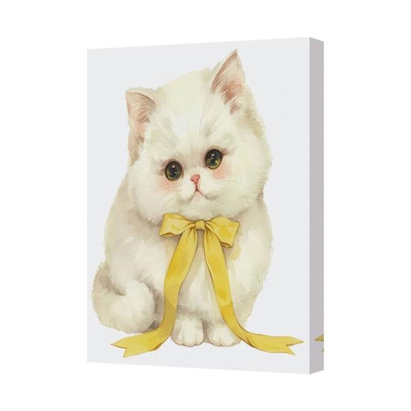 Benjamin Tate Design Adorable Kitten Canvas Print With Yellow Ribbon Bow Wall Art