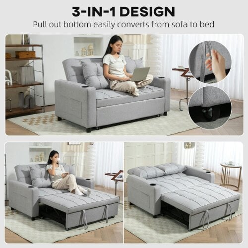 Wyld Haus Kahani Razi Light Grey Upholstered 2 Seater Pull Out Sofa Bed