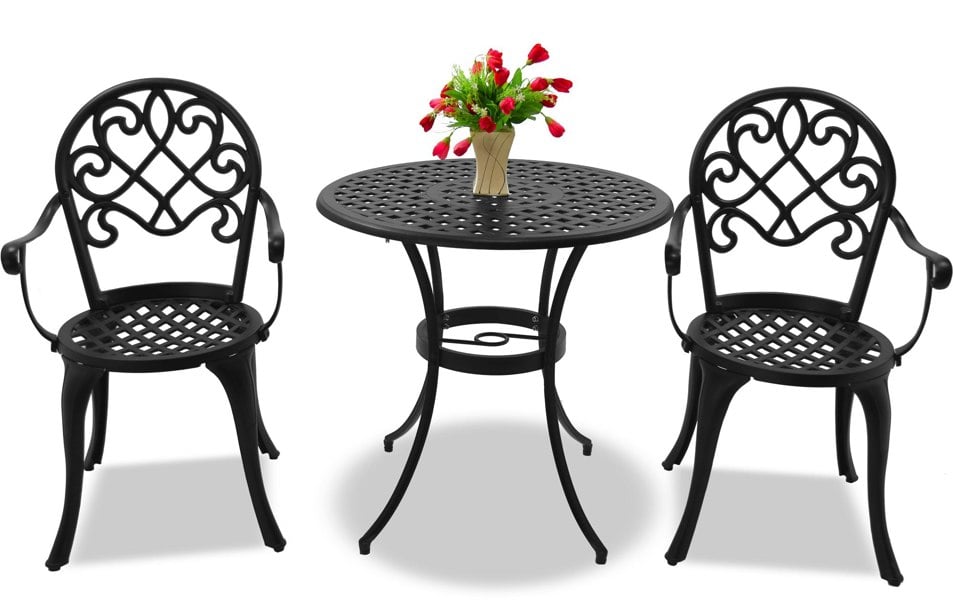 Centurion Supports PREGO Garden and Patio Table and 2 Large Chairs with Armrests Cast Aluminium Bistro Set - Black