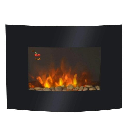 Led Wall Mounted Fireplace Curved Glass Electric Fire Place Fire Place 7 Colour Side Lights Slimline, 900/1800W, 65cm x 52cm