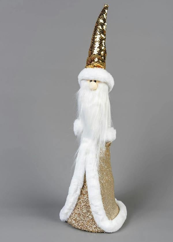 58cm Gold Santa Christmas Figurine with Gold Costume, White Fur Trim and Long Beard image 1