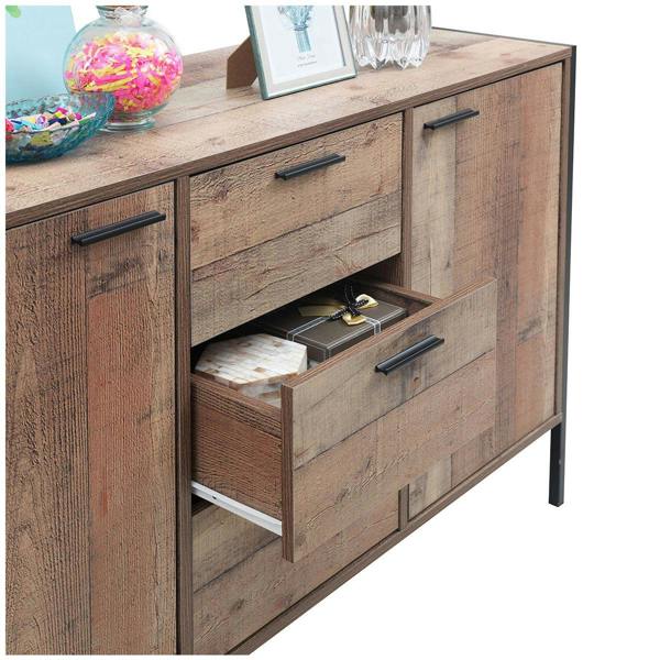 Timber Art Design Stretton Sideboard 2 Doors 3 Drawers Storage Cabinet Cupboard Rustic Industrial