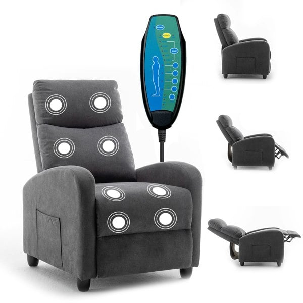 Furniture One Electric Massage Recliner Chair, Pushback Massage Armchair Chair with 8 Point Vibration Massage, Remote and Side Pocket