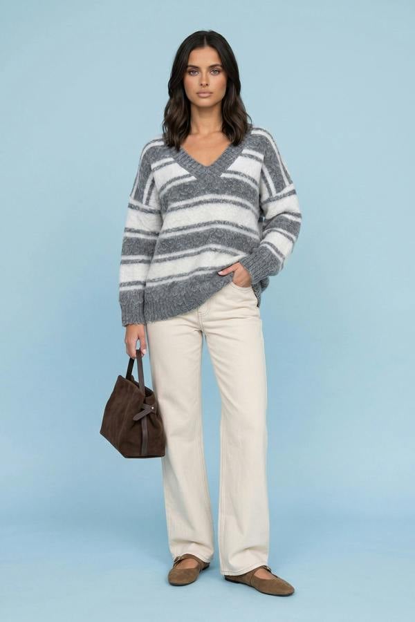 Urban Bliss Wool Blend Stripe V Neck Jumper