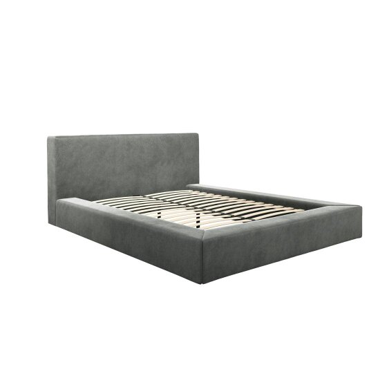 Wyld Haus Portarlington Upholstered Dark Grey Twill 4ft6 Double Size Bed with Headboard
