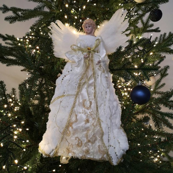 Samuel Alexander 40cm Premier Deluxe Christmas Angel Tree Topper Decoration in Gold & White