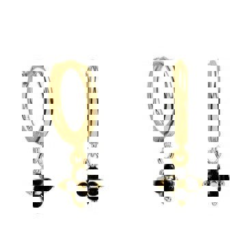 Gold Trip Black Crystal Flower Huggie Hoops