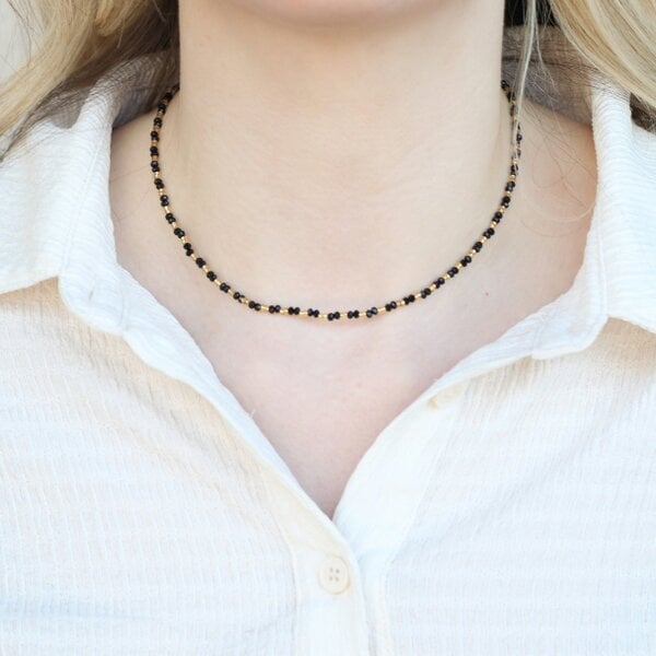 The Colourful Aura Handmade Black Gold Crystal Beaded Indian Asian Nazar Mangalsutra Necklace
