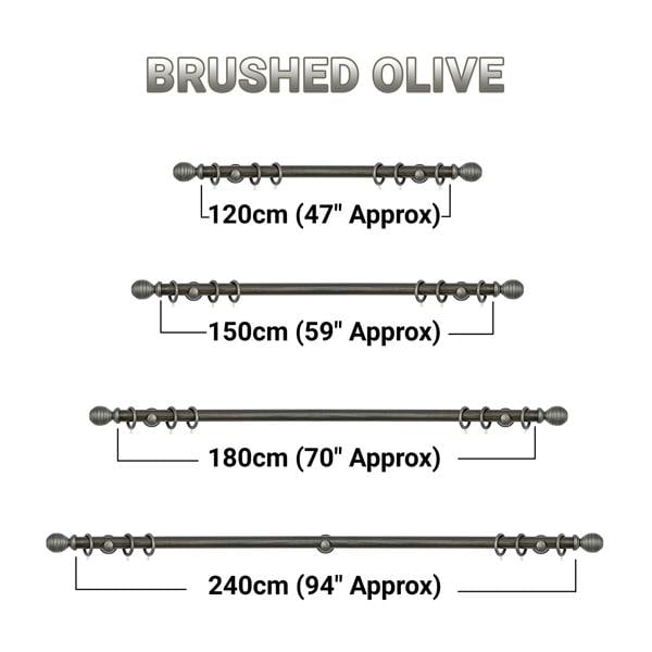 A.Unique Home Ribbed Wooden Curtain Pole with Rings and Fittings, In a Variety of Colours and Sizes (35mm) (180cm, Brushed Olive)