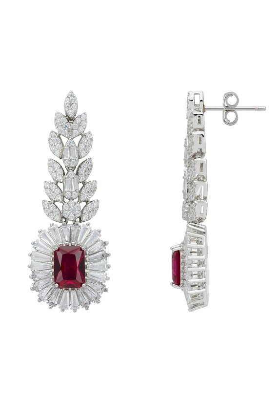 Latelita Countess Gemstone Drop Earrings Ruby Silver