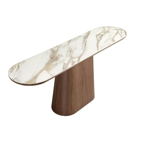 Angel Cerdá Porcelain Marble and Walnut Half Round Oval Console Table 3284