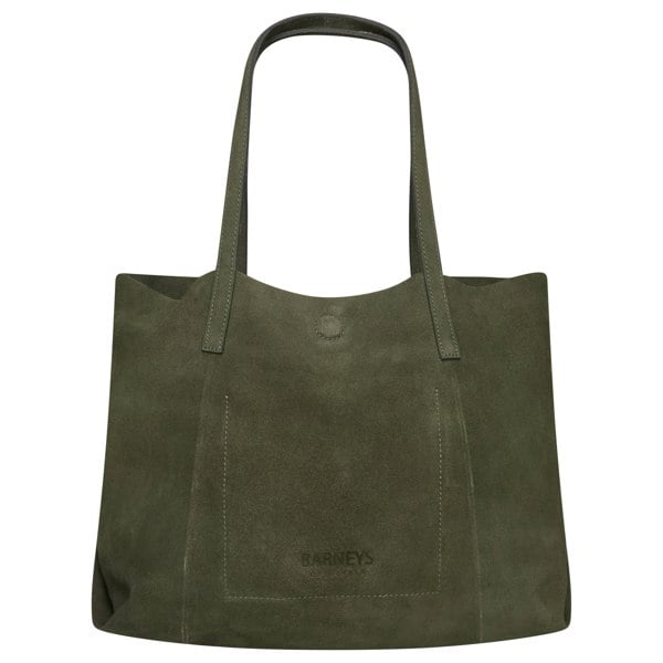 Barneys Originals Khaki Green Real Cow Suede Everyday Tote Bag