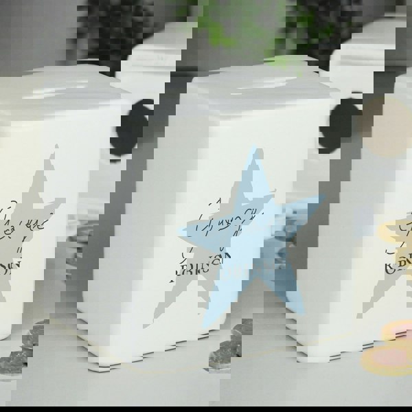 Personalised Memento Company Personalised Blue Star Ceramic Square Money Box