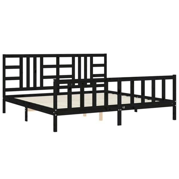Berkfield Bed Frame with Headboard Black 200x200 cm Solid Wood