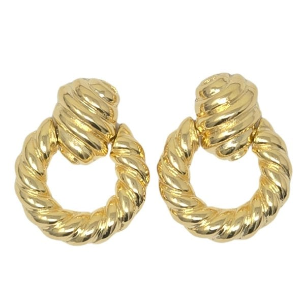 Harfi Chunky Croissant Textured Donut Dangle Gold Plated Earrings