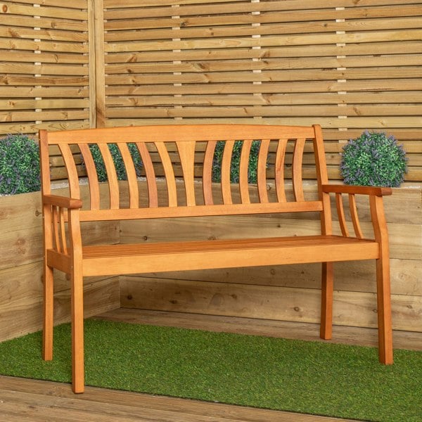 Samuel Alexander Outdoor 4 Person Rectangular Wooden Dining Table Chairs & Bench with Beige Havana Parasol & Base