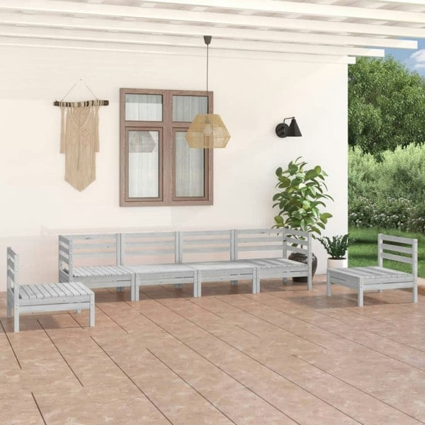Berkfield 6 Piece Garden Lounge Set White Solid Pinewood